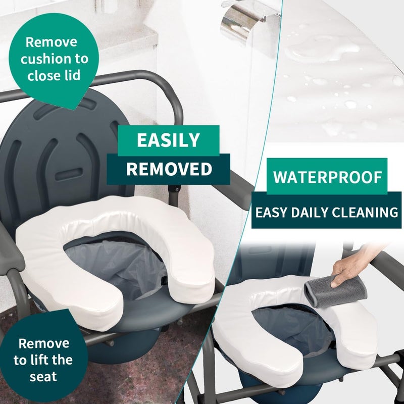 QIUCHA U-Shaped Padded Commode Seat Cushion – 2" Thick Raised Toilet Booster Pad for Seniors, Bedside Commode Chair, Potty Seat Riser – Universal Fit 16x15, Soft Foam, Non-Slip Straps - Image 3